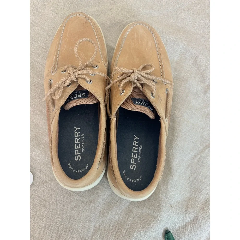 Sperry Top-Sider 7 Seas 3-Eye Tan Leather Boat Shoes Mens 10.5M STS17627